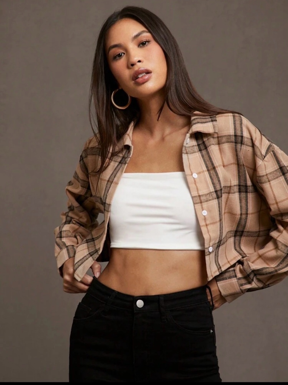 Women’s Red Button-Front Long Sleeve Plaid Casual Shirt